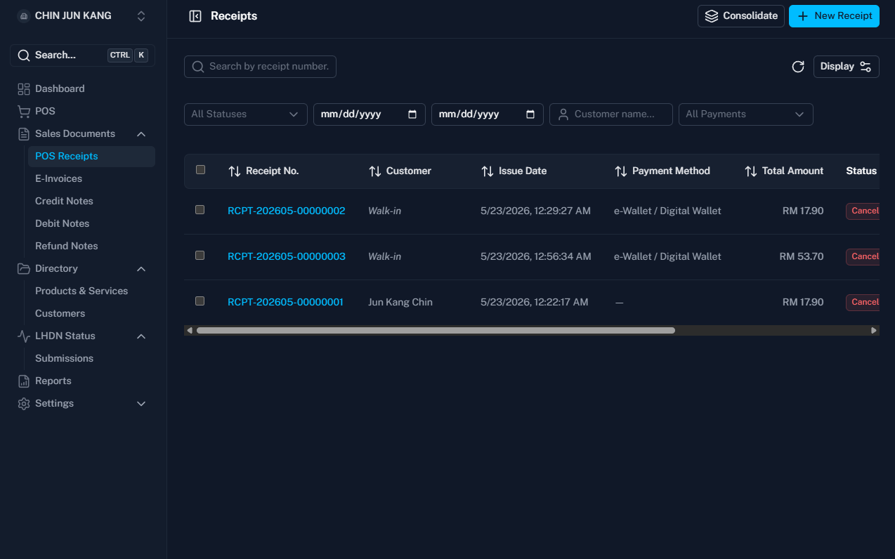 EasyInvoice product interface